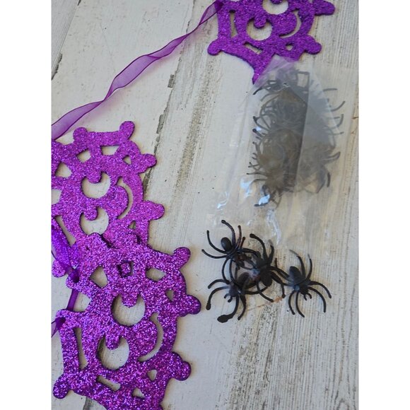 Purple glitter spider Halloween Garland figurine sparkle set - Picture 6 of 9